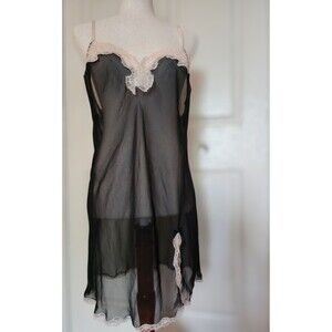Victoria's Secret Sz Large Black Blush Pink Lace Lingerie Slip Sheer Nightgown